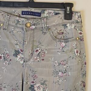 BANDOLINO Cottage Floral Jeans Gray Lisbeth Straight 29" inseam Boho Peasant SM